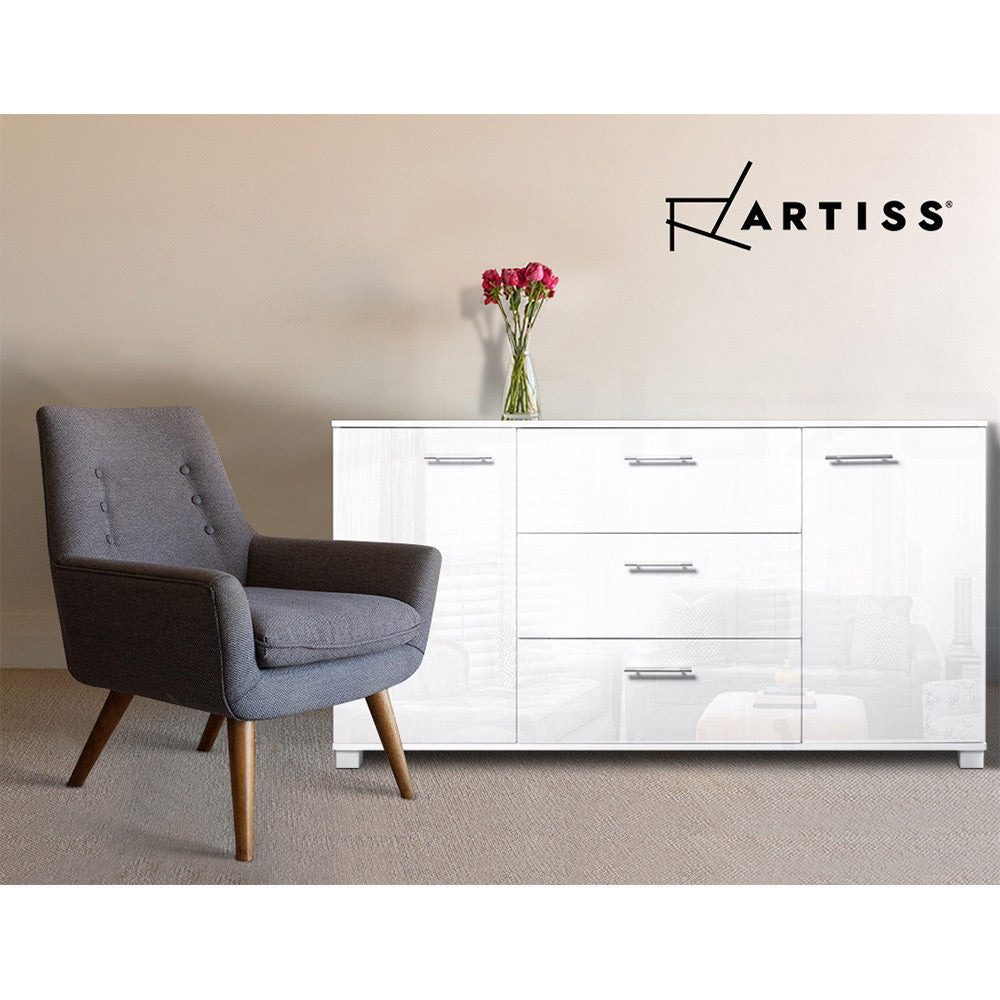 Buffet Sideboard Cabinet High Gloss Storage Drawers White