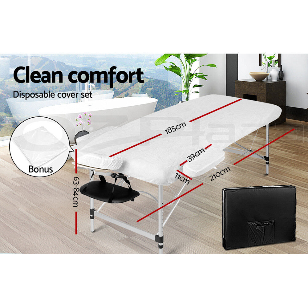 80cm Portable 3 Fold Aluminium Massage Therapy Bed Black