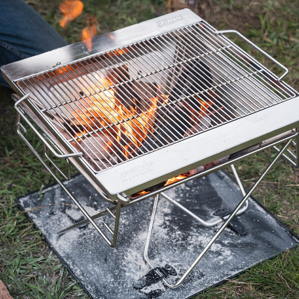 Adventure Kings Premium Stainless Steel Folding Firepit + Folding Firepit Grill