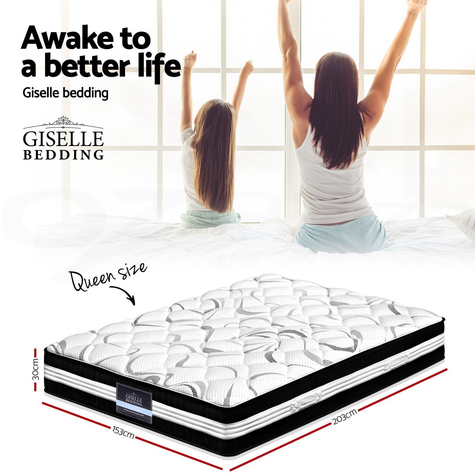 OVCN 30cm Euro Top Pocket Spring Mattress Medium Firm Queen