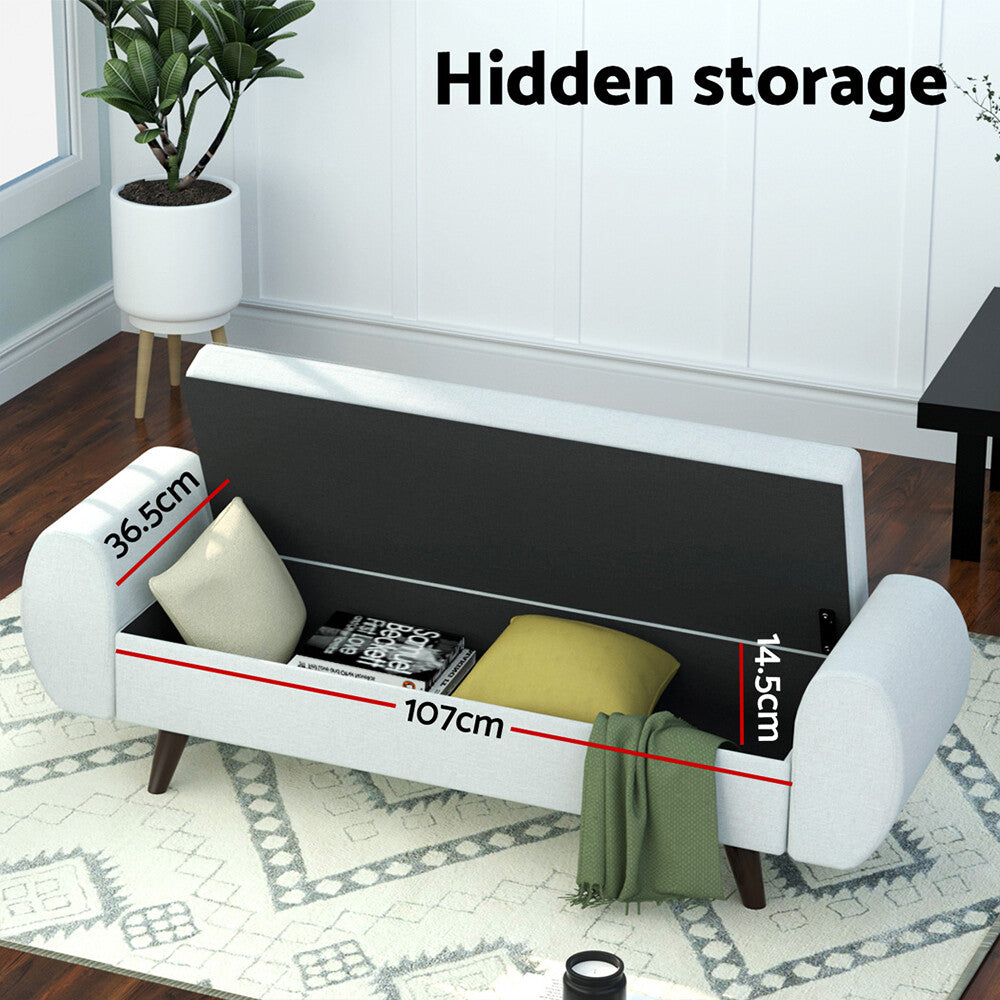Storage Ottoman Blanket Box Bench 140cm Linen Grey