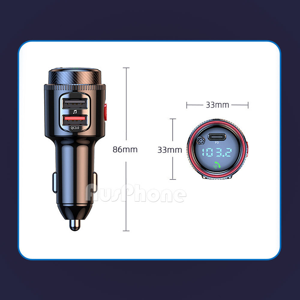 Bluetooth 5.0 FM Transmitter Car MP3 Dual USB Charger