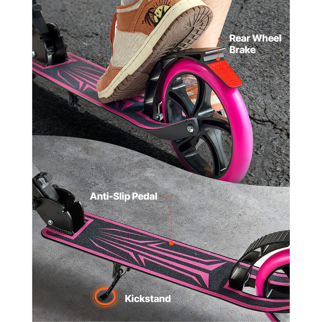 Uimoso Foldable Kick Scooter for Kids 8+, Teens, Adjustable Height, Pink