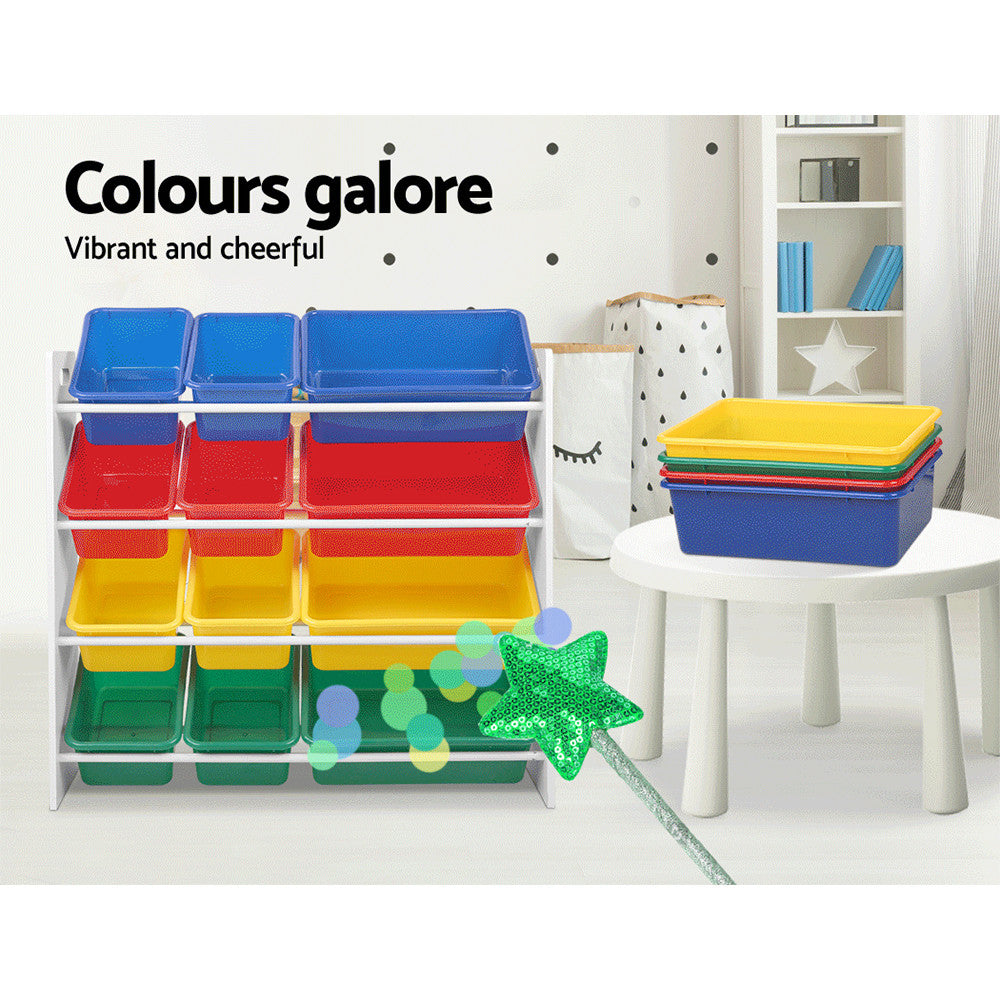 Kids Toy Box Bookshelf Organiser 12 Bins Storage Rack