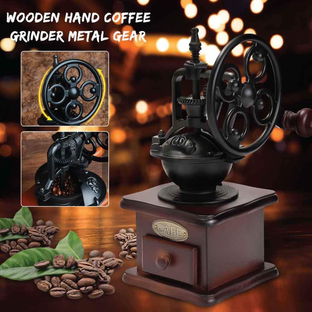 Retro Coffee Bean Grinder Manual Wooden Hand Wheel Design