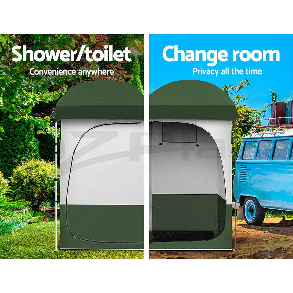 Weisshorn Double Camping Shower Toilet Tent Outdoor Portable Change Room Green