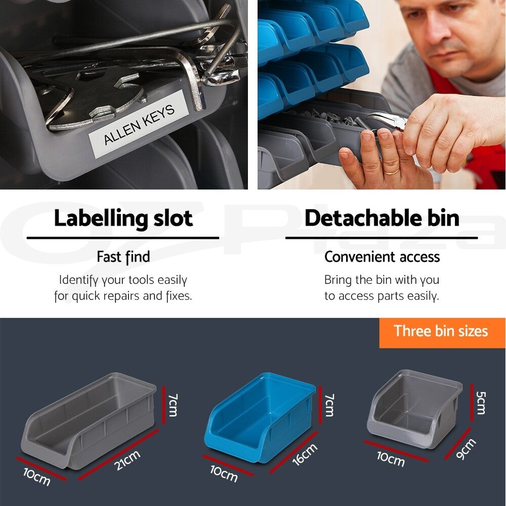 96 Storage Bin Wall-Mounted Rack Tool Parts Organiser