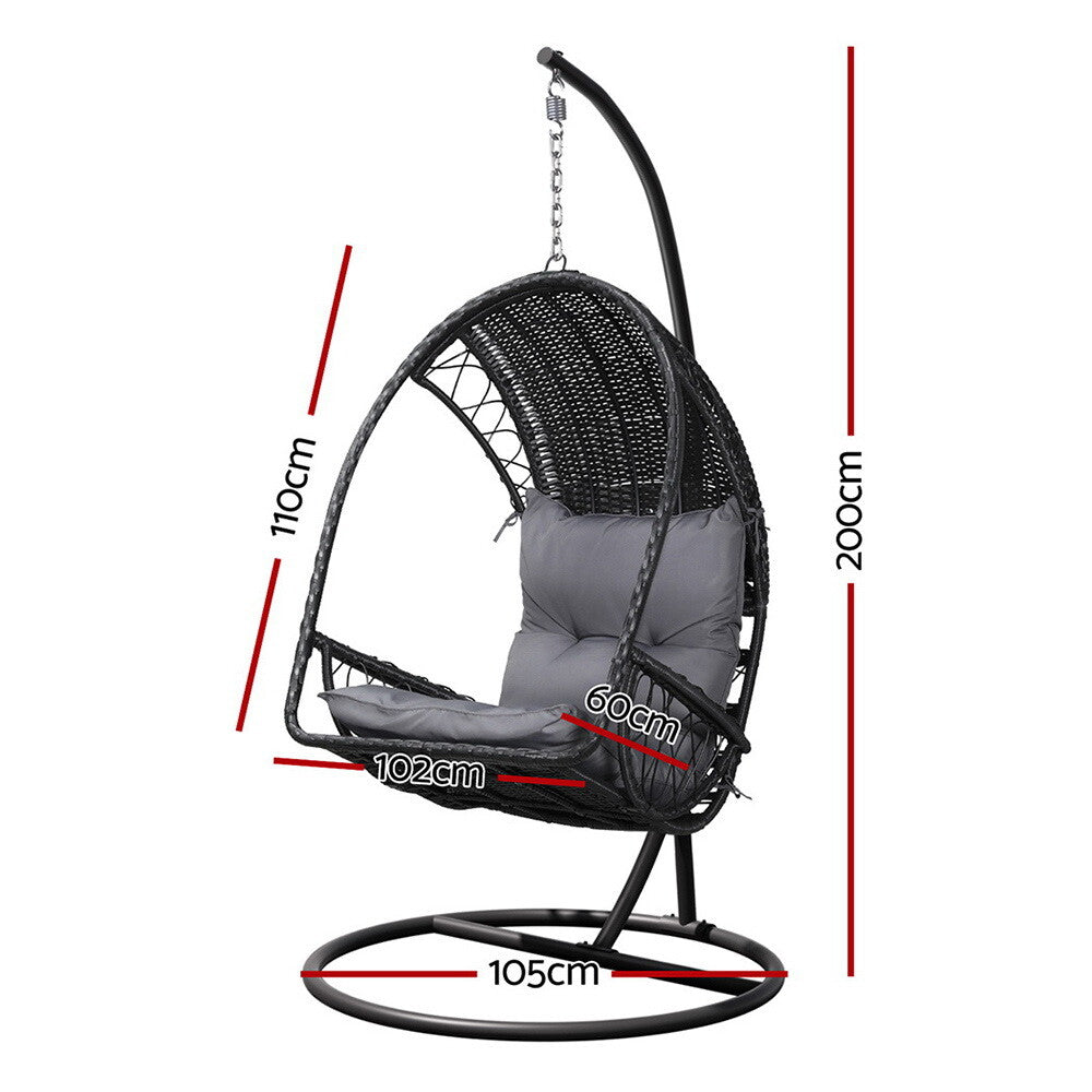 Outdoor Wicker Egg Swing Chair Pod Stand Armrest Black