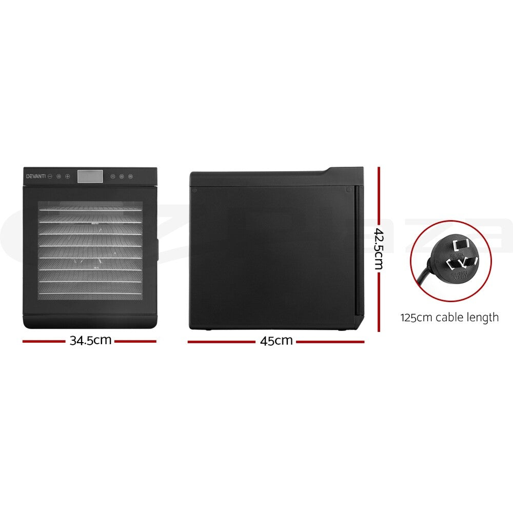 Devanti 10 Trays Food Dehydrator Stainless Steel Fruit Dehydrators Jerky Dryer