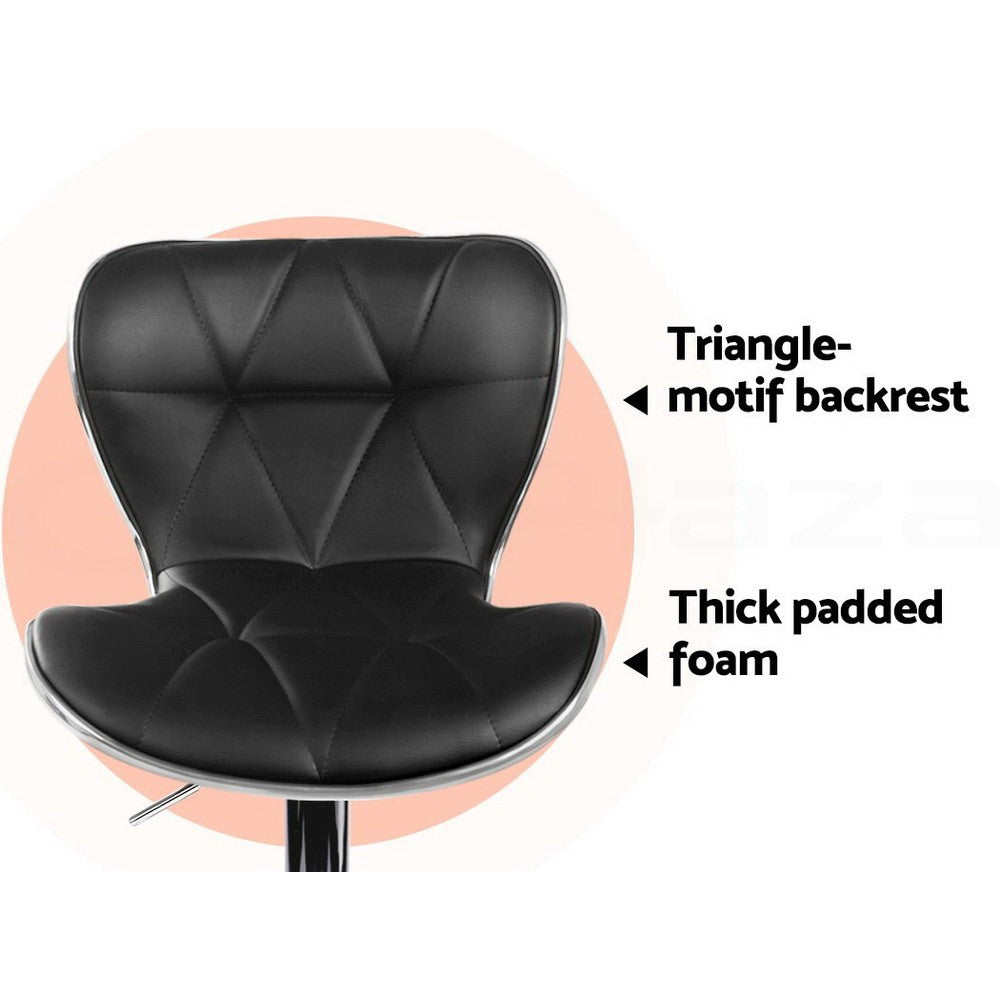 2x Bar Stools Gas Lift Swivel Leather Chairs Black