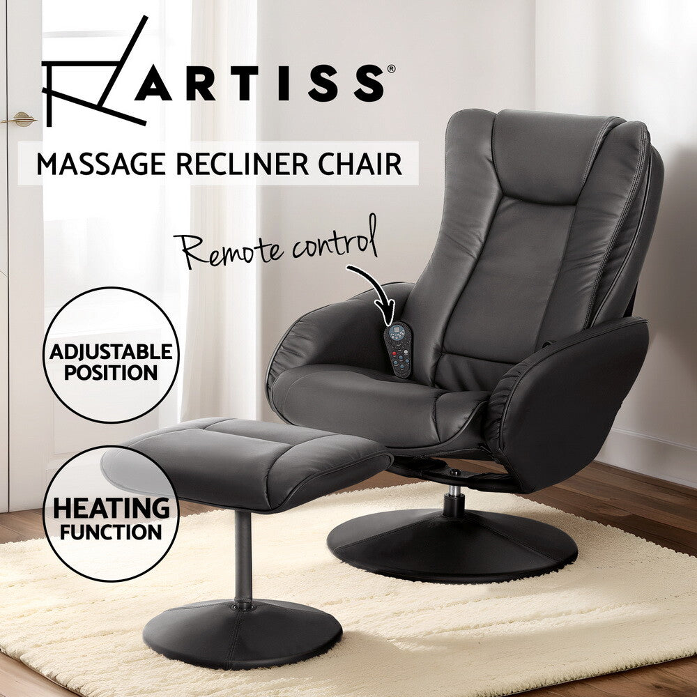 Electric Massage Recliner Chair Leather Heated Lounge Sofa Black