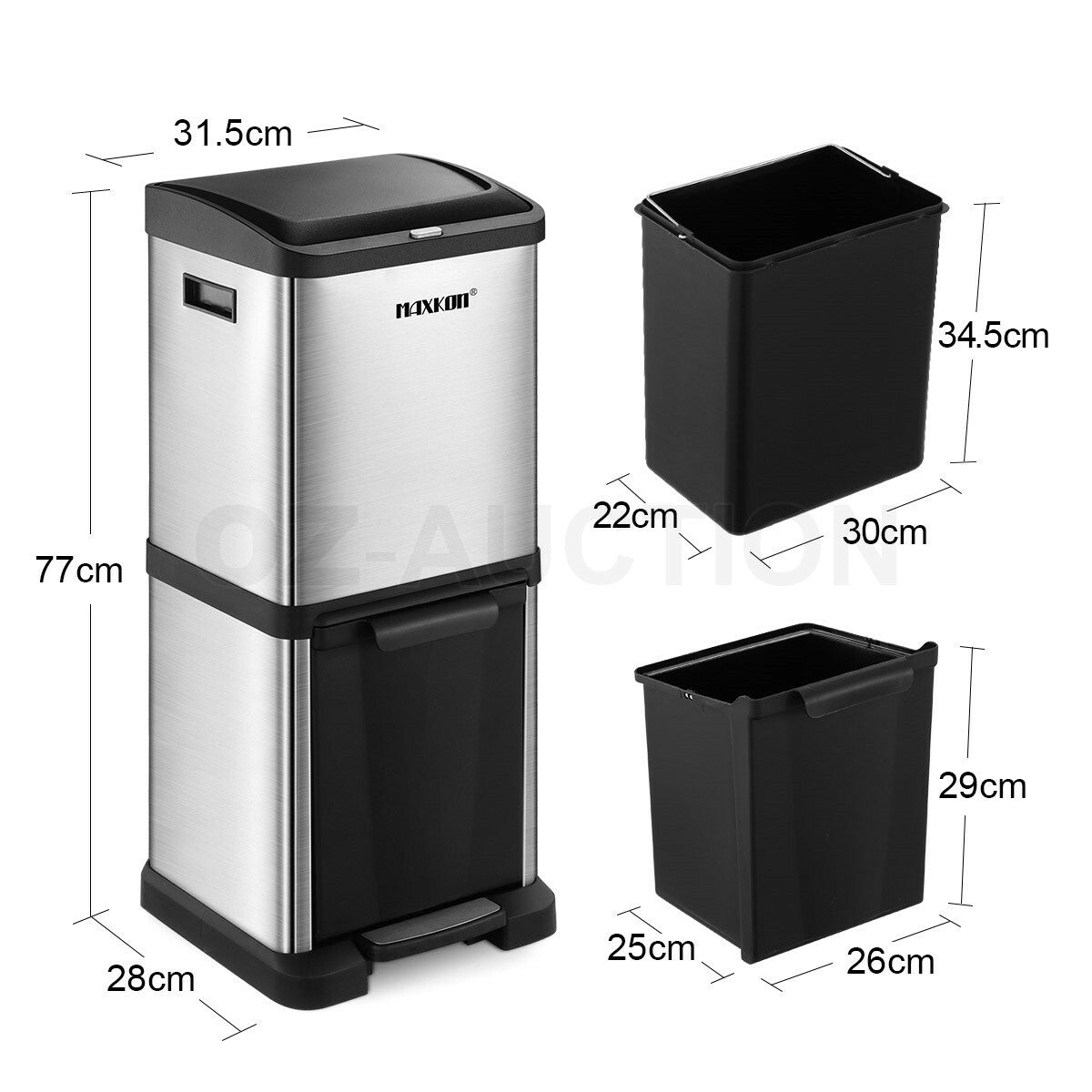 Maxkon 34L Pedal Bin – Dual Compartment Rubbish & Trash Can