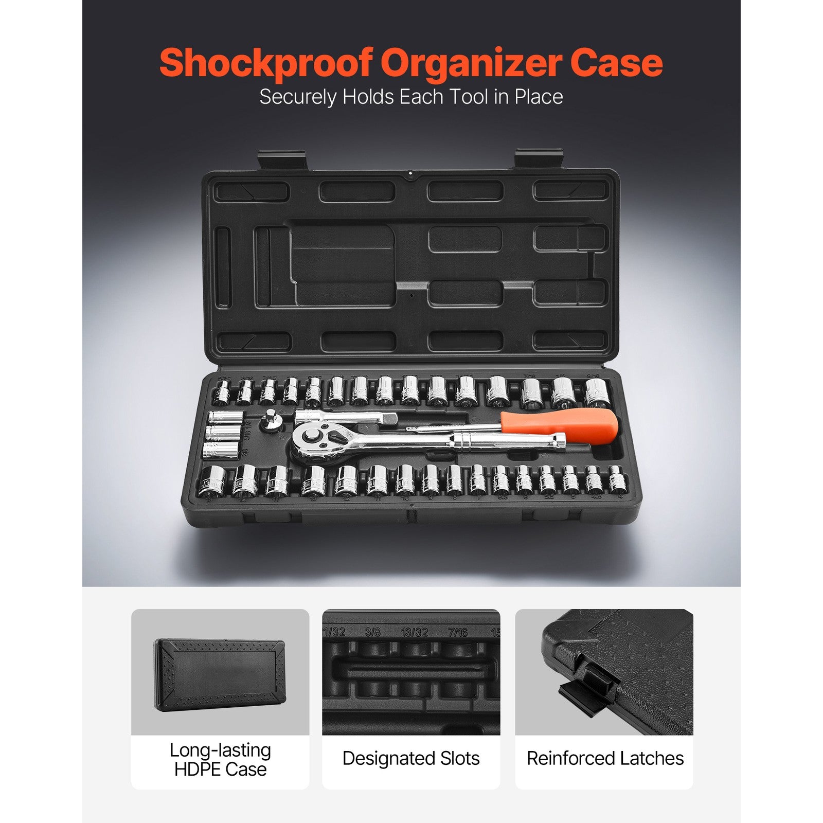 Uimoso 39-Piece Socket and Ratchet Set for Auto Repair, 9.5 & 6.4 mm Drive