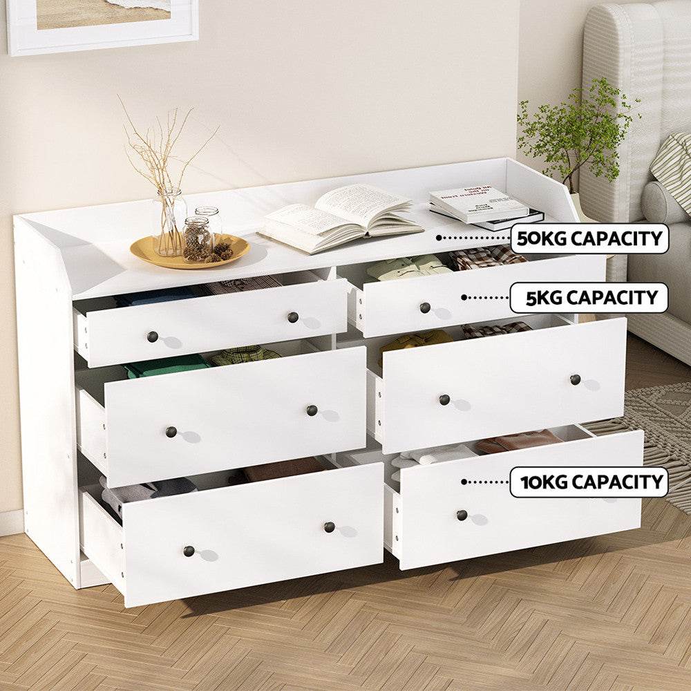 Artiss 6 Drawer Chest Dresser Tallboy Storage Cabinet White