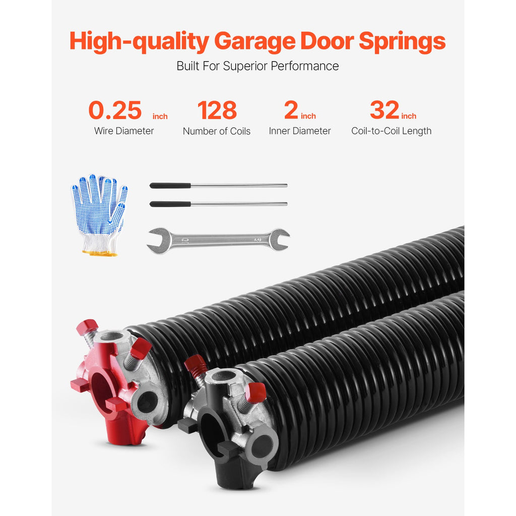Uimoso Garage Door Torsion Springs Pair of 0.25 x 2 x 32 inch with Winding Bars
