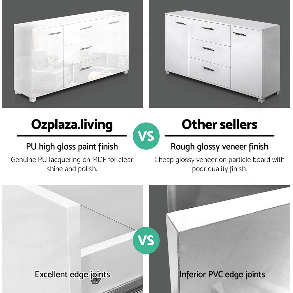 Buffet Sideboard Cabinet High Gloss Storage Drawers White