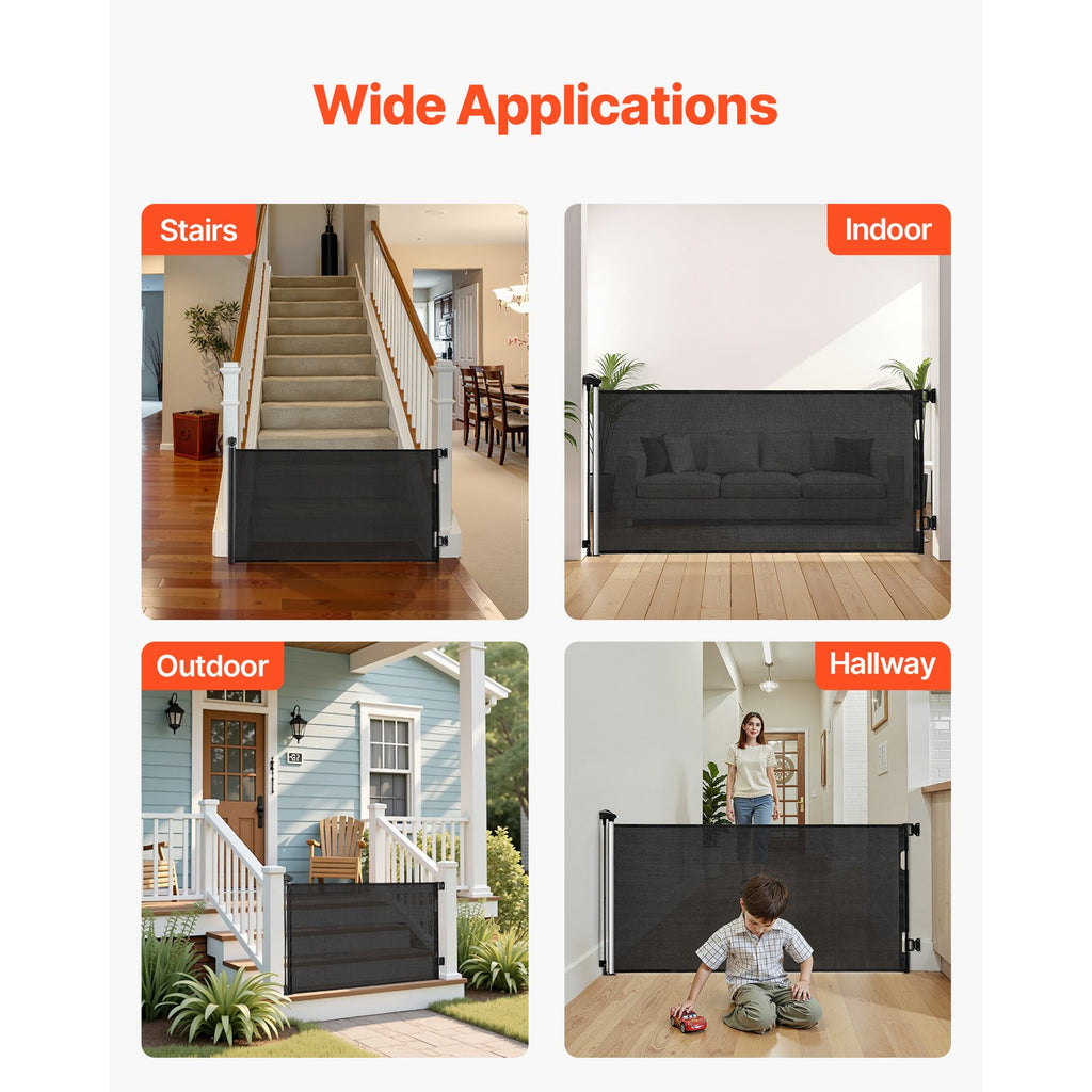 Uimoso Retractable Mesh Gate for Babies and Pets, 1430 mm W, 795 mm Tall, Black