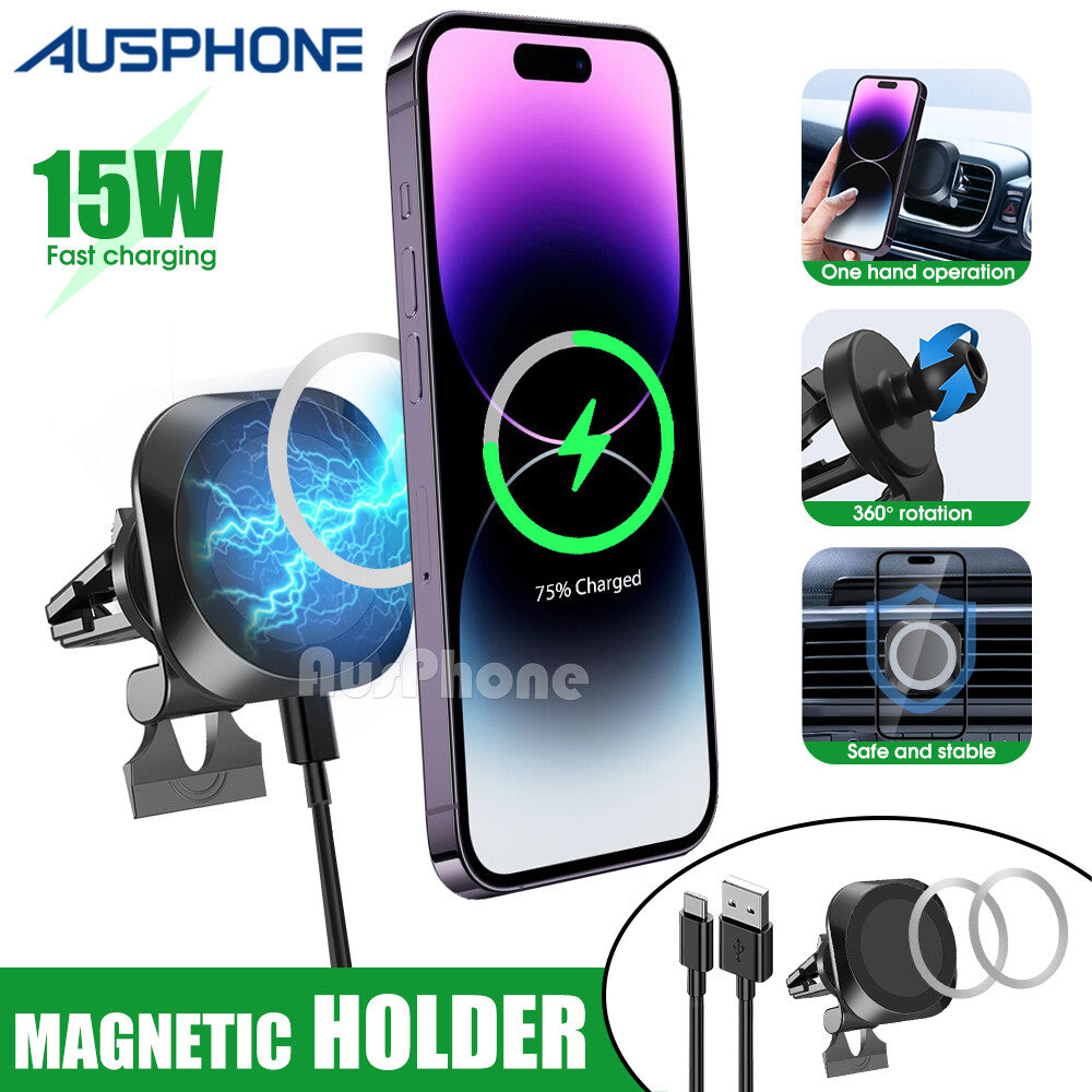 15W Magnetic Car Phone Holder Wireless Charger for MagSafe iPhone