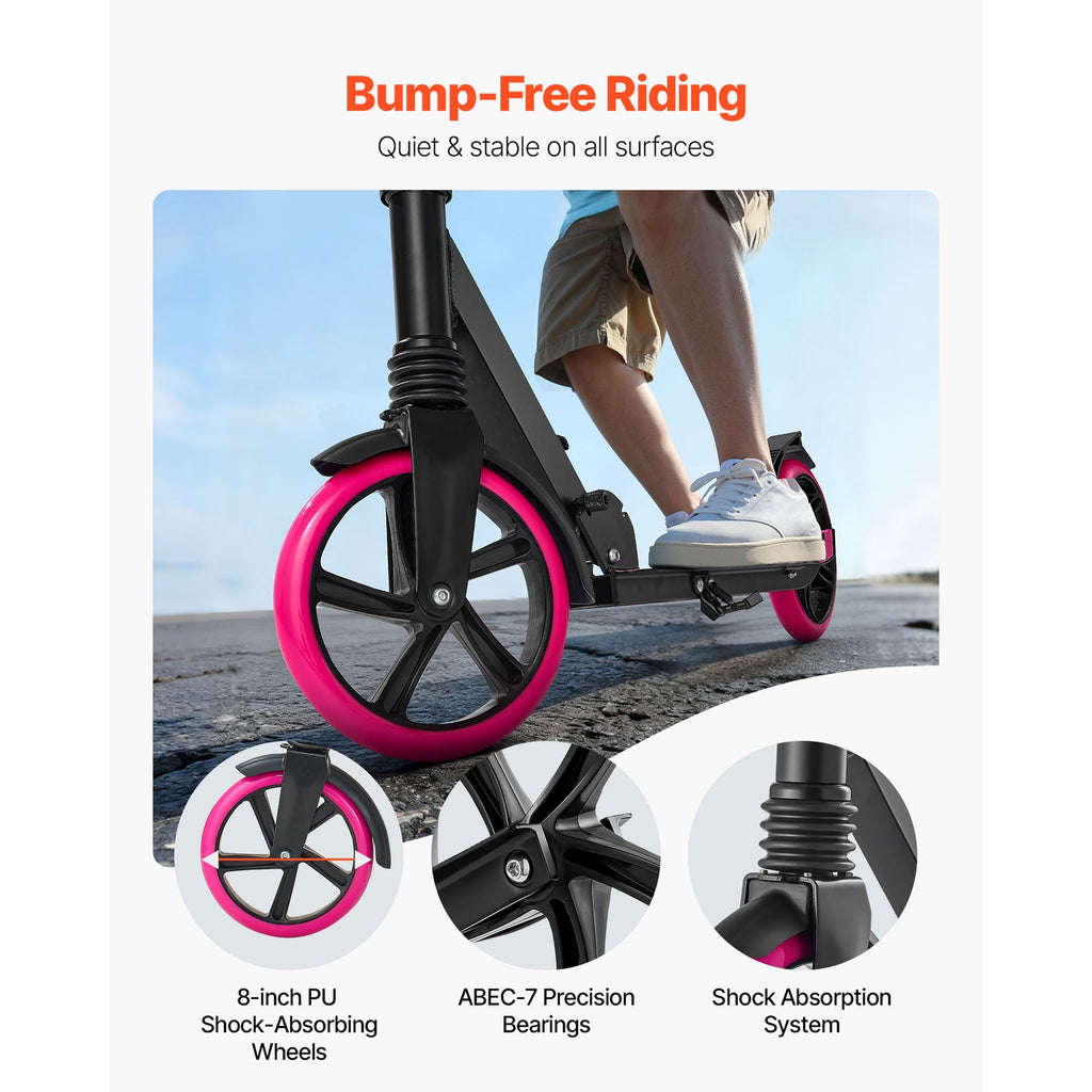Uimoso Foldable Kick Scooter for Kids 8+, Teens, Adjustable Height, Pink