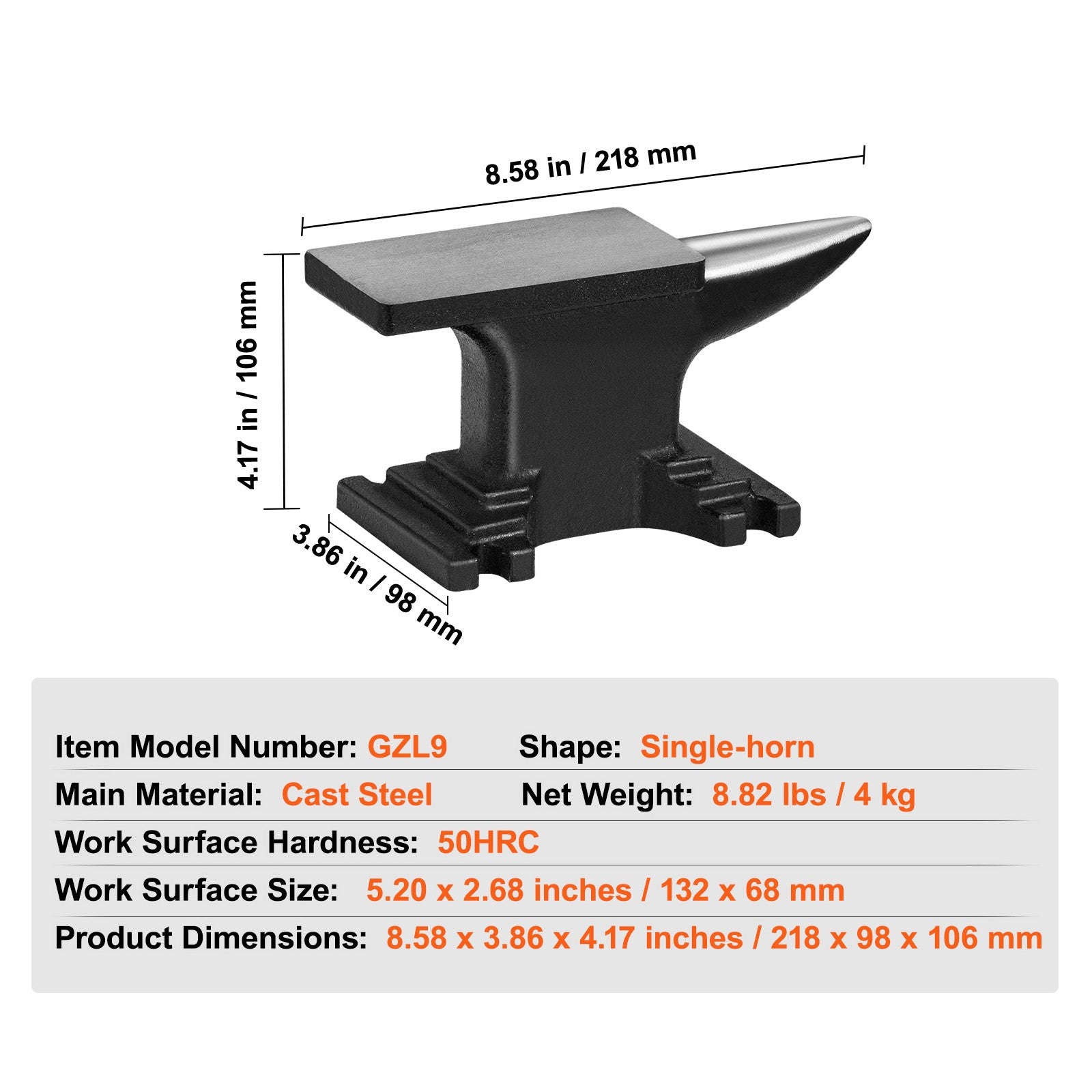 Uimoso Single Horn Cast Steel Anvil 8.8lbs Blacksmith for Forging Metalwork