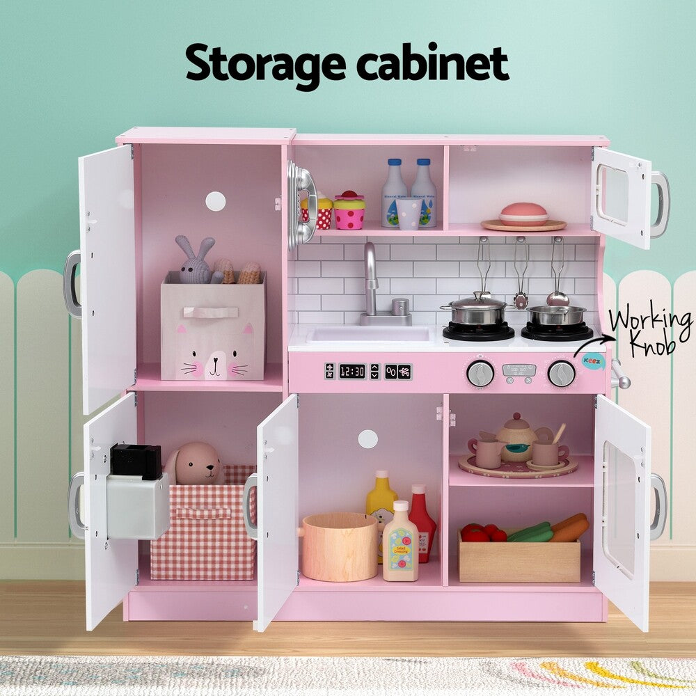Kids Wooden Pretend Kitchen Play Set Oven Blackboard 80cm Pink