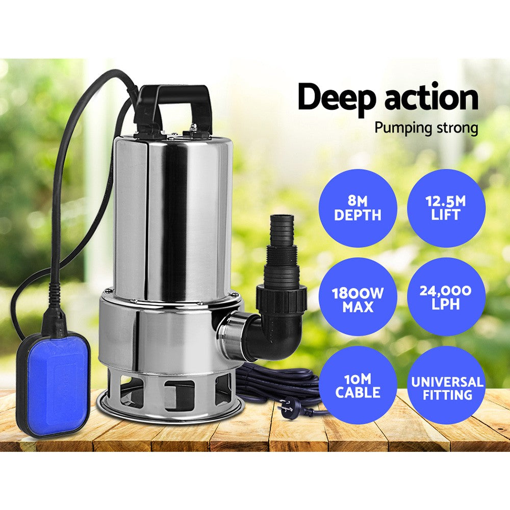 OVCN 1800W Max Submersible Dirty Water Pump Bore Tank Well Steel
