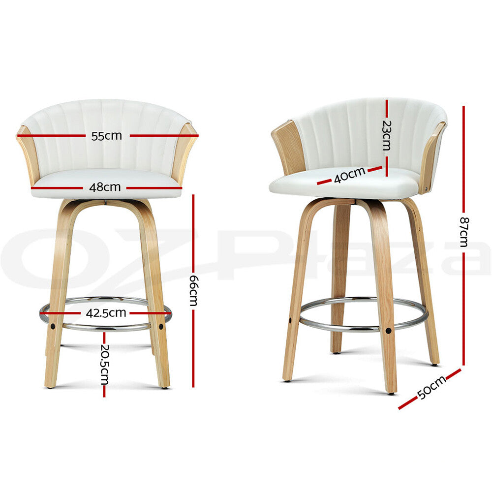 2x Bar Stools Kitchen Dining Leather Padded Wooden