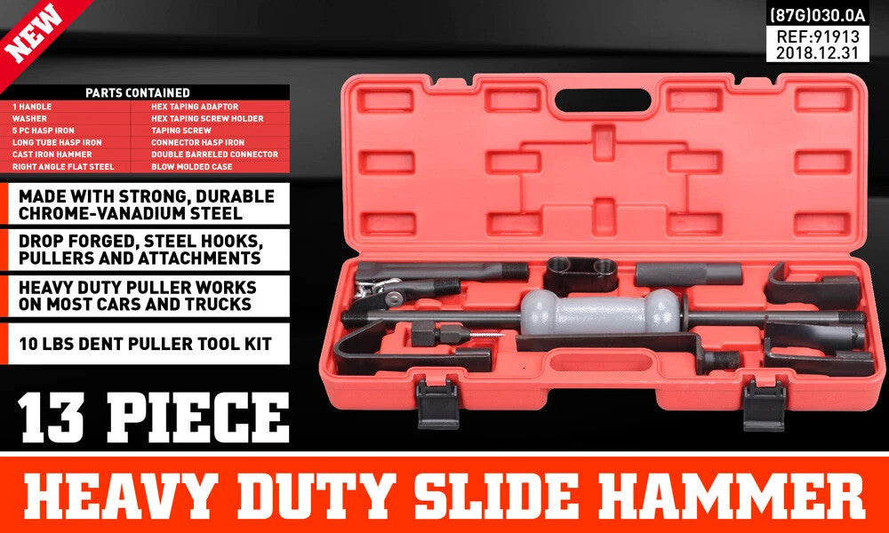 13pc Slide Hammer Kit – Dent Puller Auto Body Repair Tools 10LB