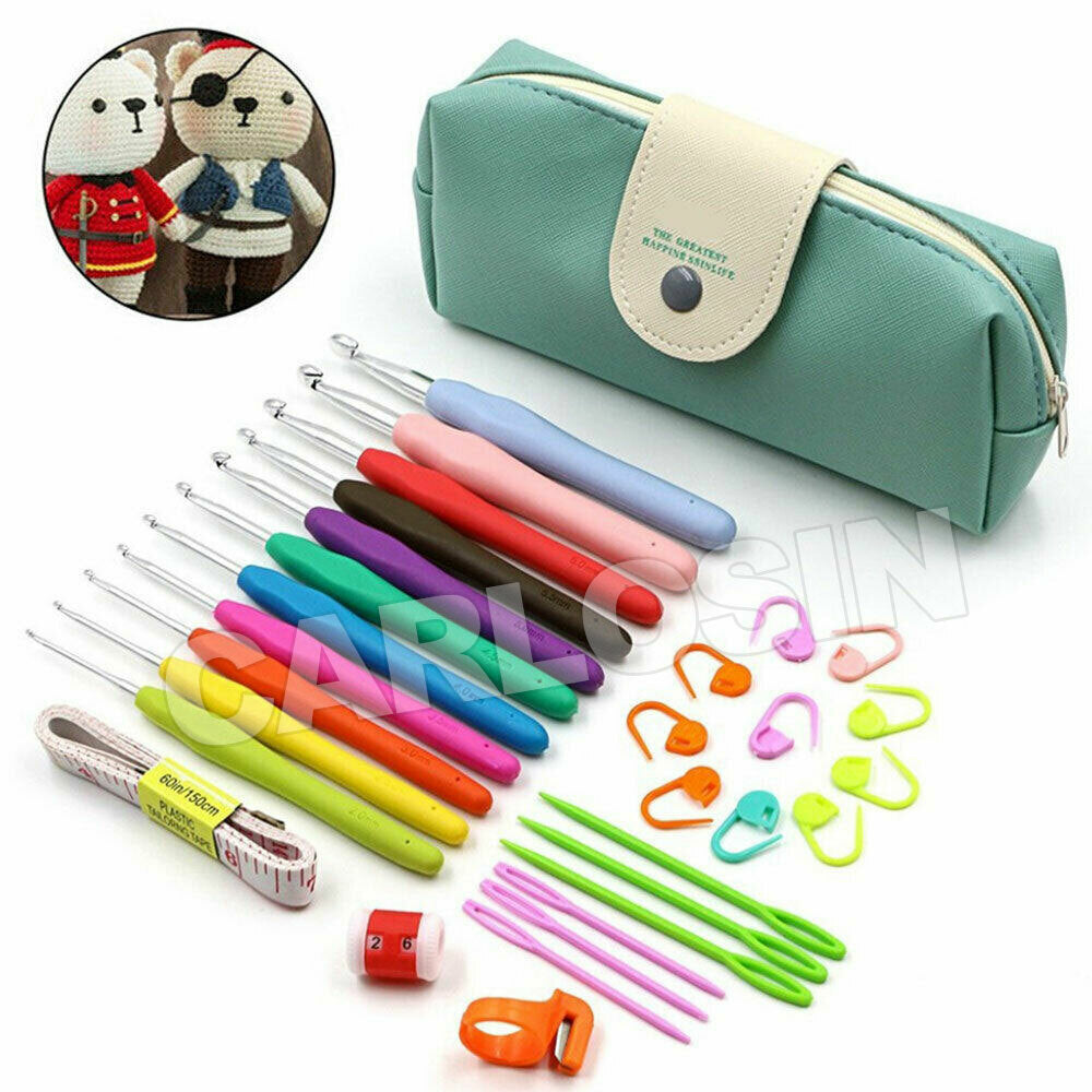 31Pcs Crochet Hooks Knitting Needles Set Soft Grip Sewing Tools