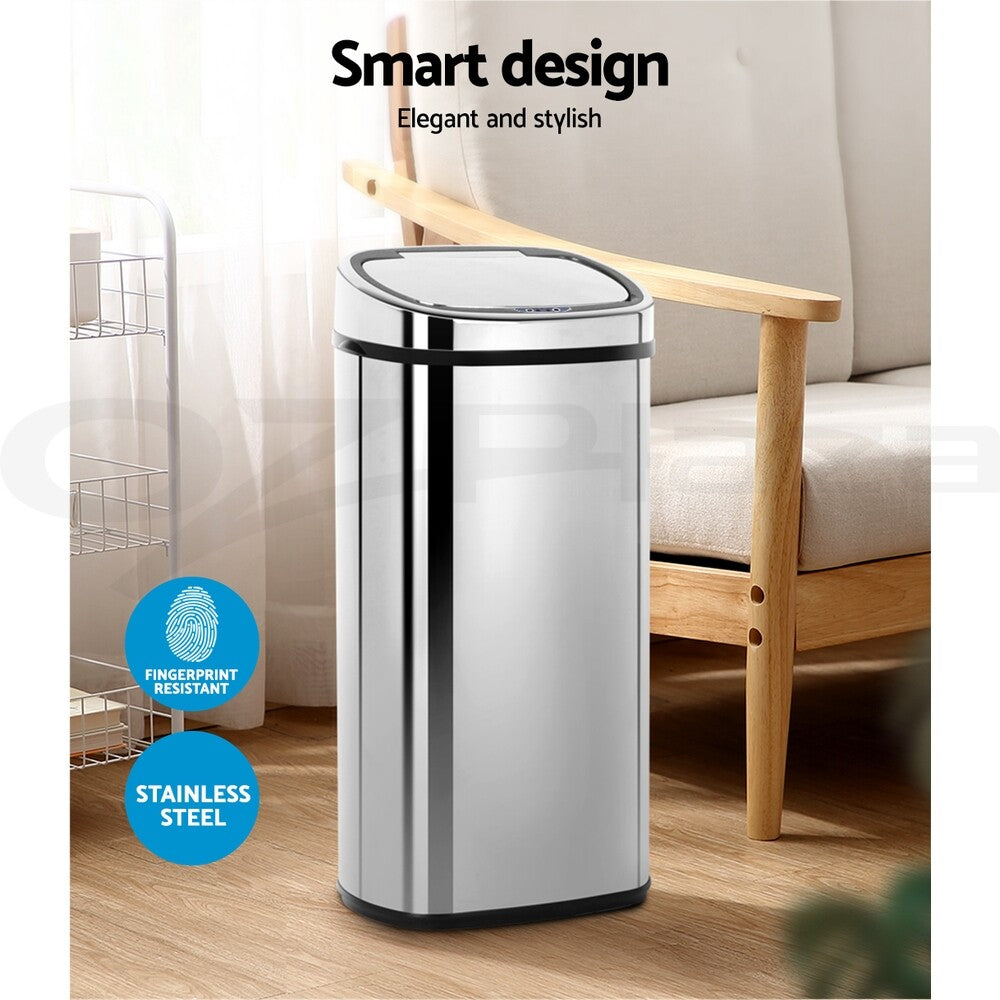 Devanti 68L Motion Sensor Bin Automatic Kitchen Trash Silver