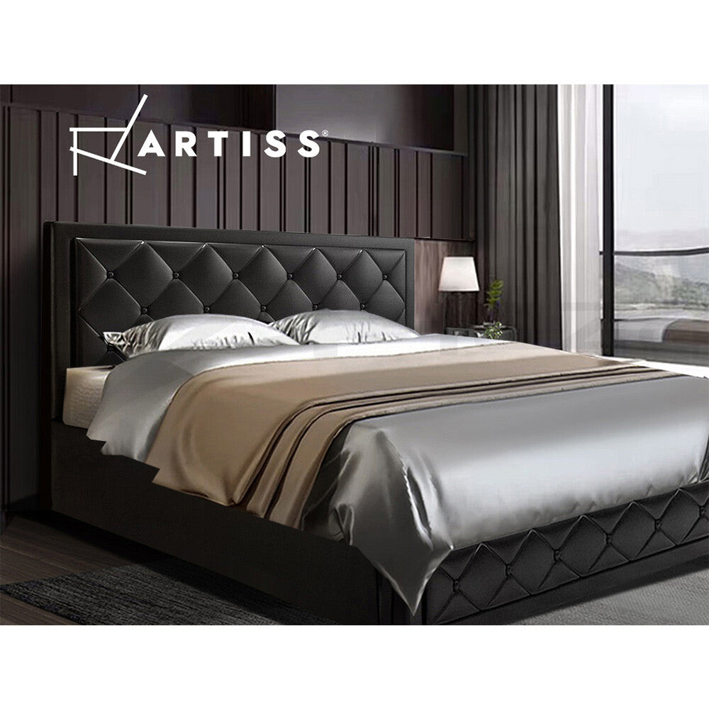 King Size Bed Frame Gas Lift Storage Wooden Black