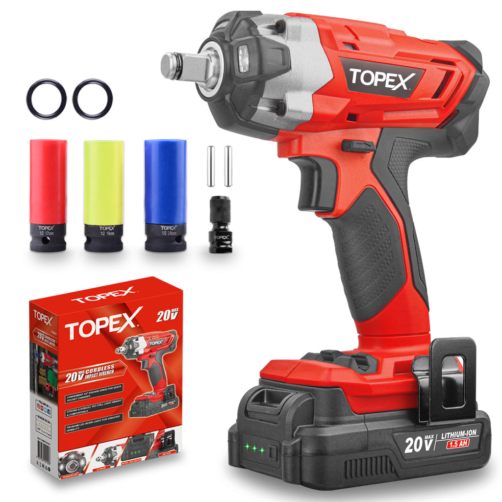 2-in-1 20V Cordless Impact Wrench – Driver with 1/2" Sockets & Battery