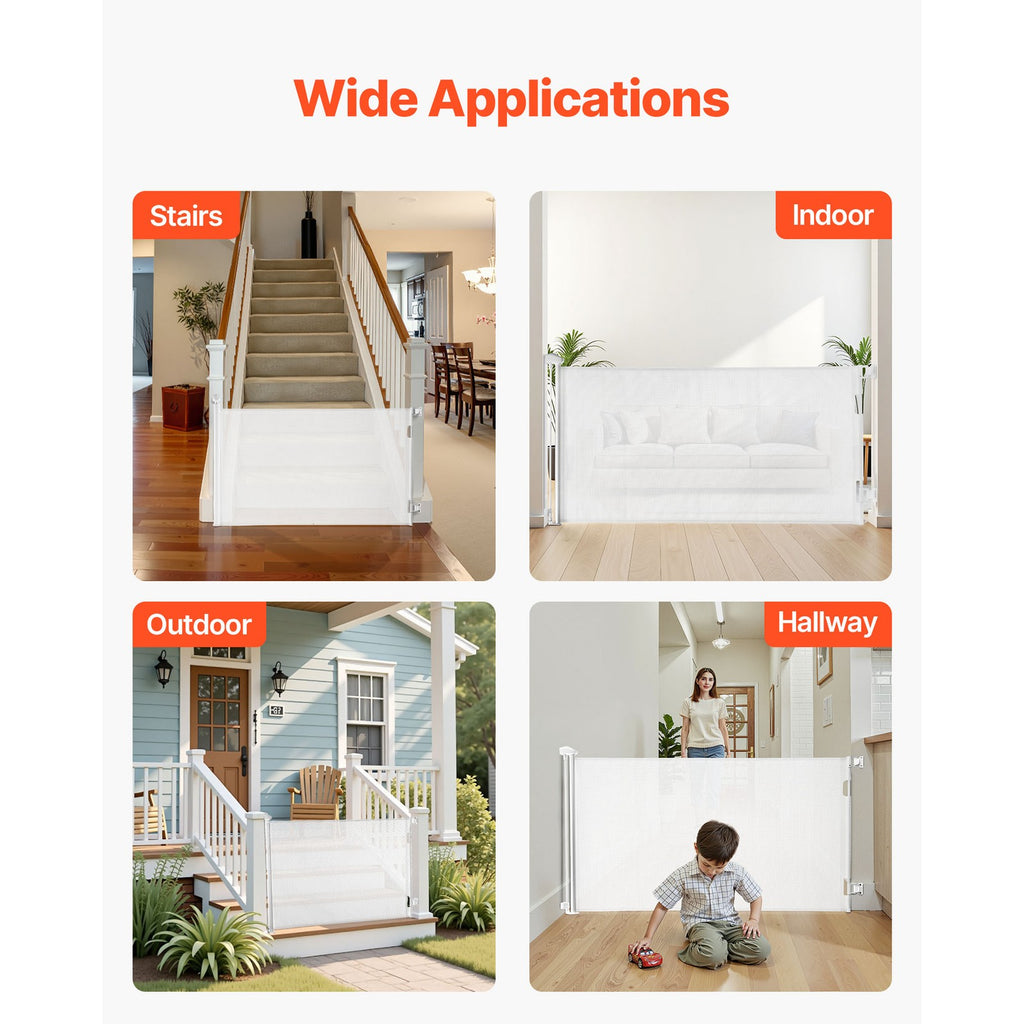 Uimoso Retractable Mesh Gate for Pets and Babies, 1430 mm W, 795 mm Tall, White
