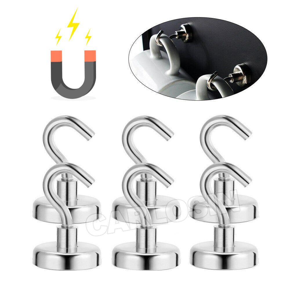12x Neodymium Magnet Hooks Rare Earth Magnetic Hanger Holder 8kg AU