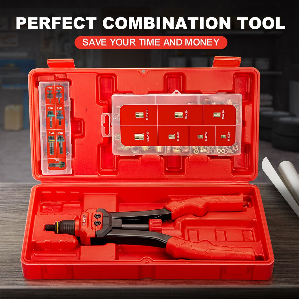 160pc Heavy Duty Nut Rivet Gun – Riveter Kit M3-M12