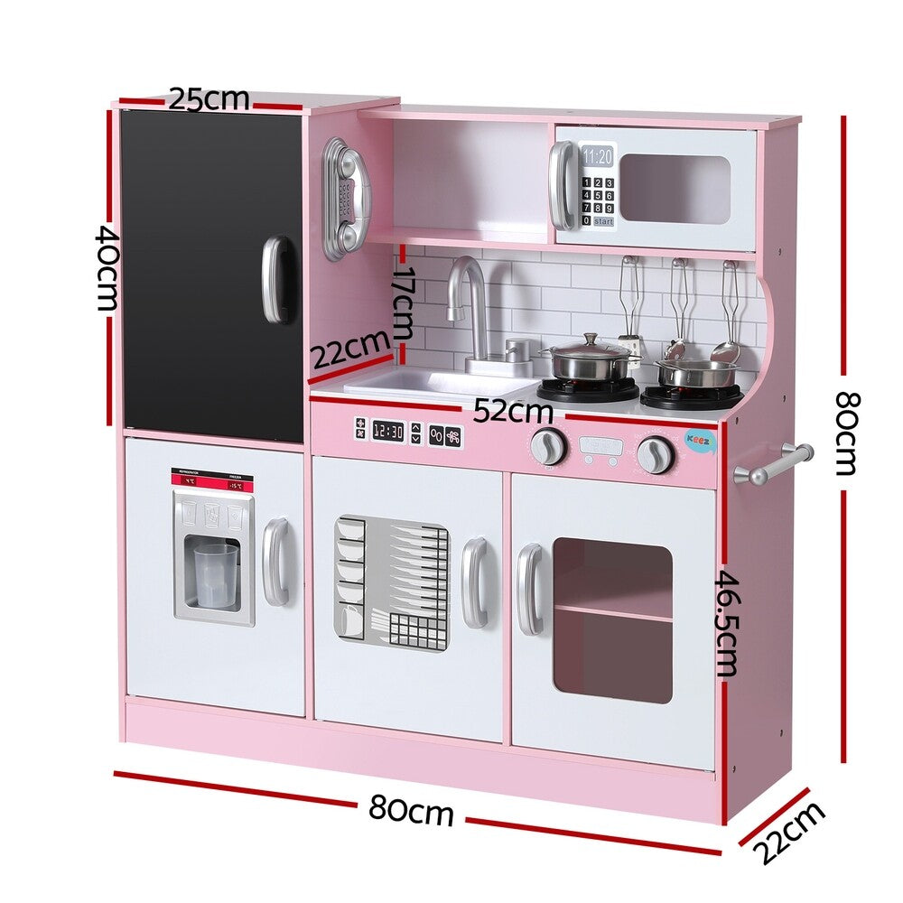 Kids Wooden Pretend Kitchen Play Set Oven Blackboard 80cm Pink