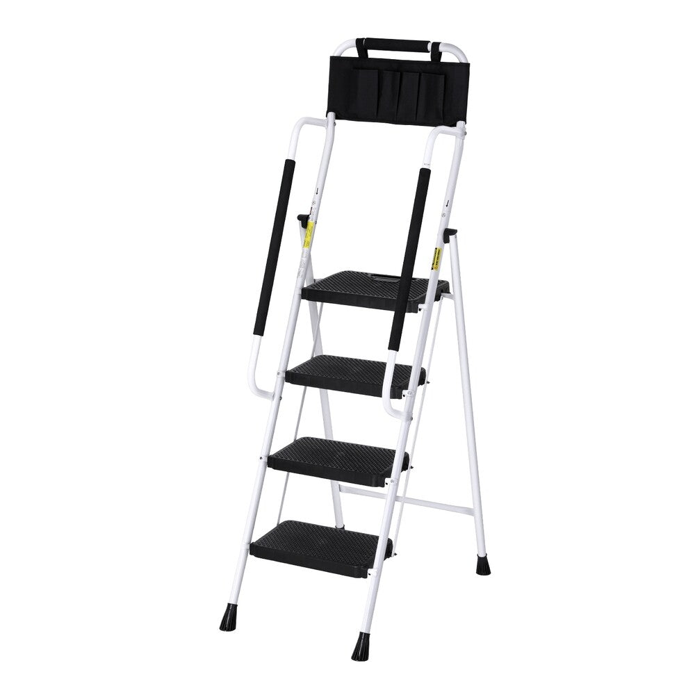 4 Step Ladder Folding Steel Platform Handrails Tool Bag
