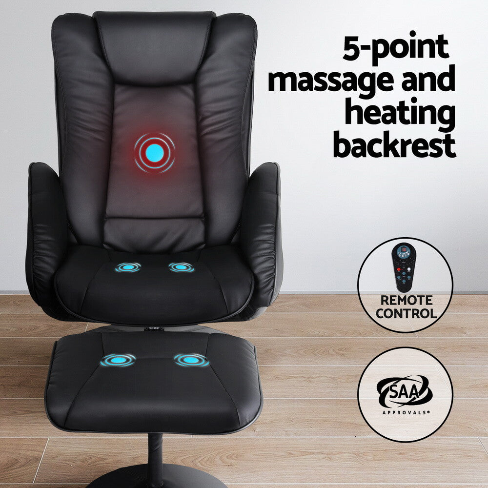 Electric Massage Recliner Chair Leather Heated Lounge Sofa Black