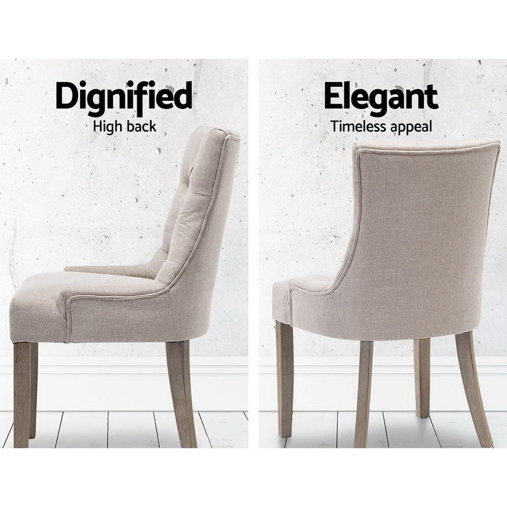 2x Dining Chairs French Provincial Linen Button Tufted Beige