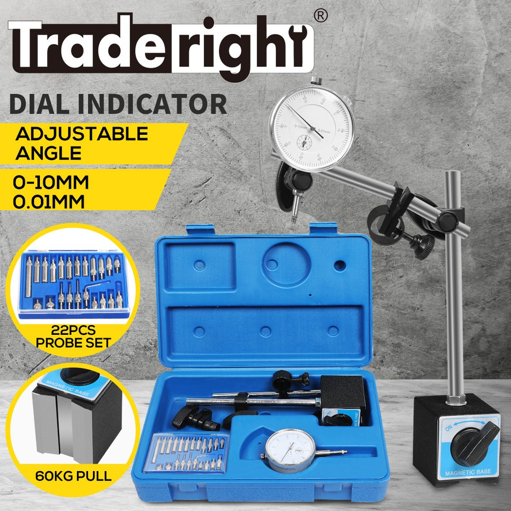 Traderight Dial Indicator Gauge – Magnetic Base 0-10mm 22-Point Set