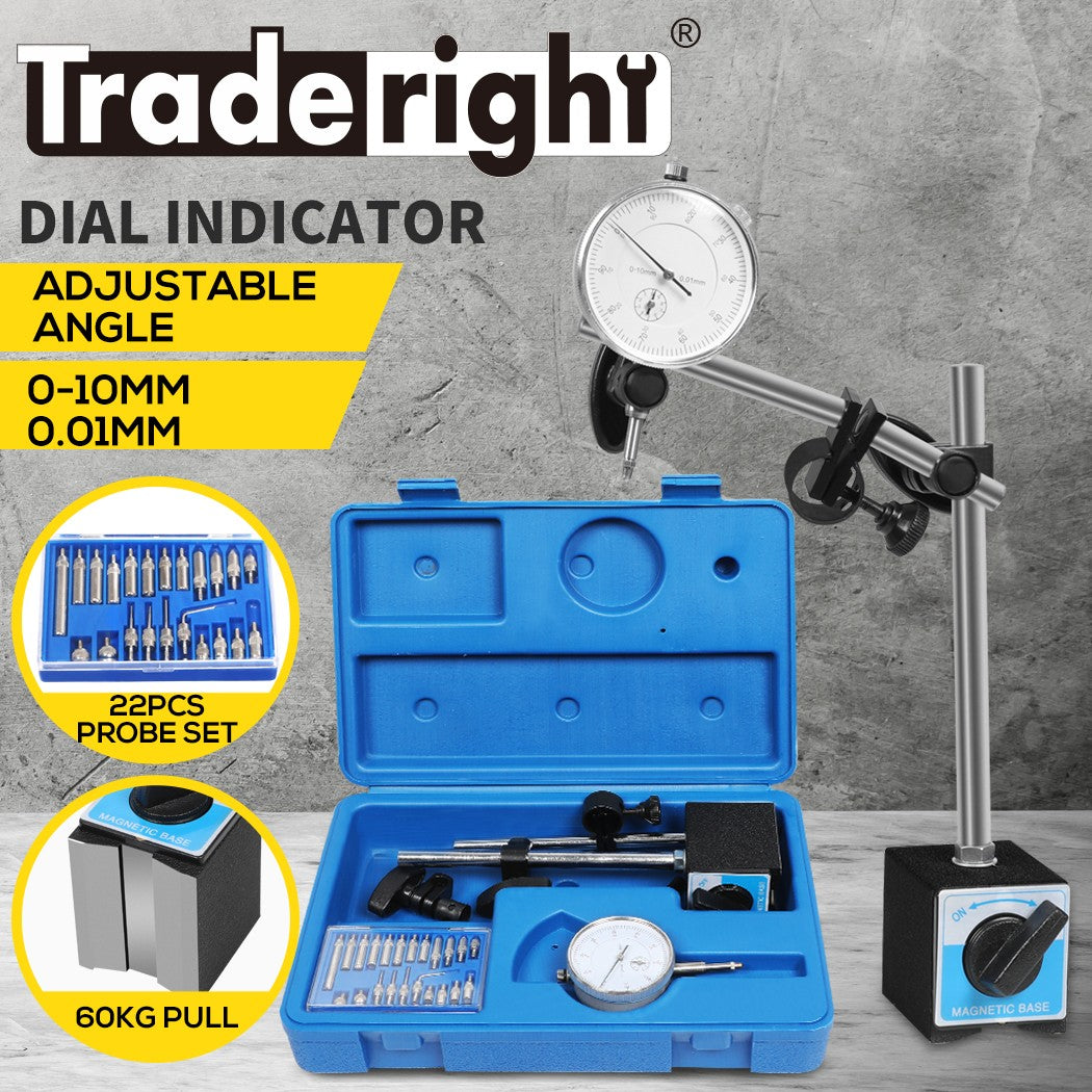 Traderight Dial Indicator Gauge – Magnetic Base 0-10mm 22-Point Set