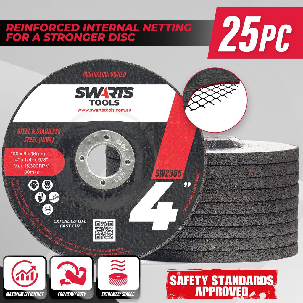 25pc 4" (100mm) Angle Grinder Discs – Swarts Tools Stainless Steel