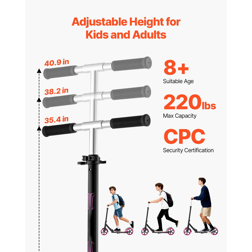 Uimoso Foldable Kick Scooter for Kids 8+, Teens, Adjustable Height, Pink