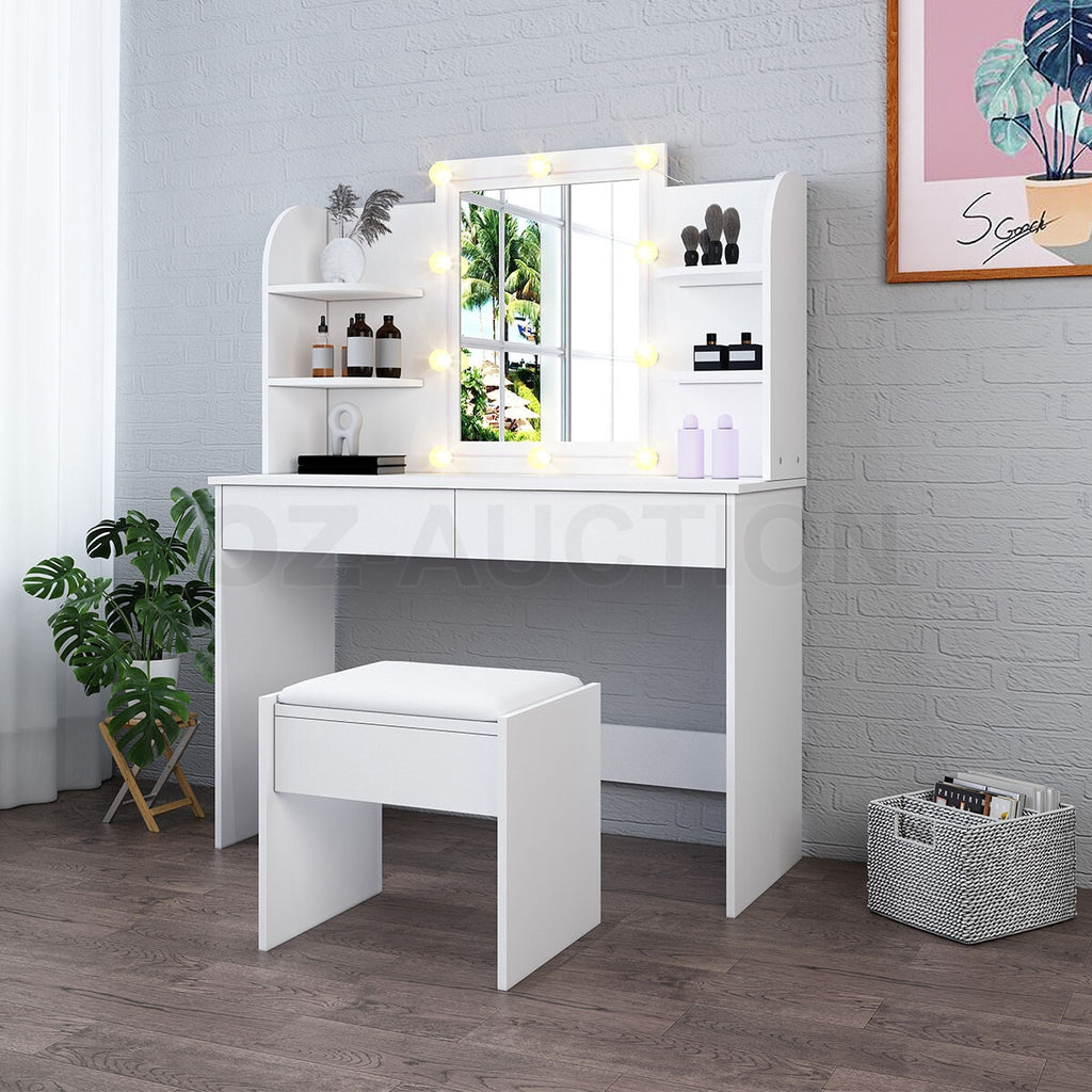 Dressing Table Makeup Mirror with Stool Drawer & Light Bulbs