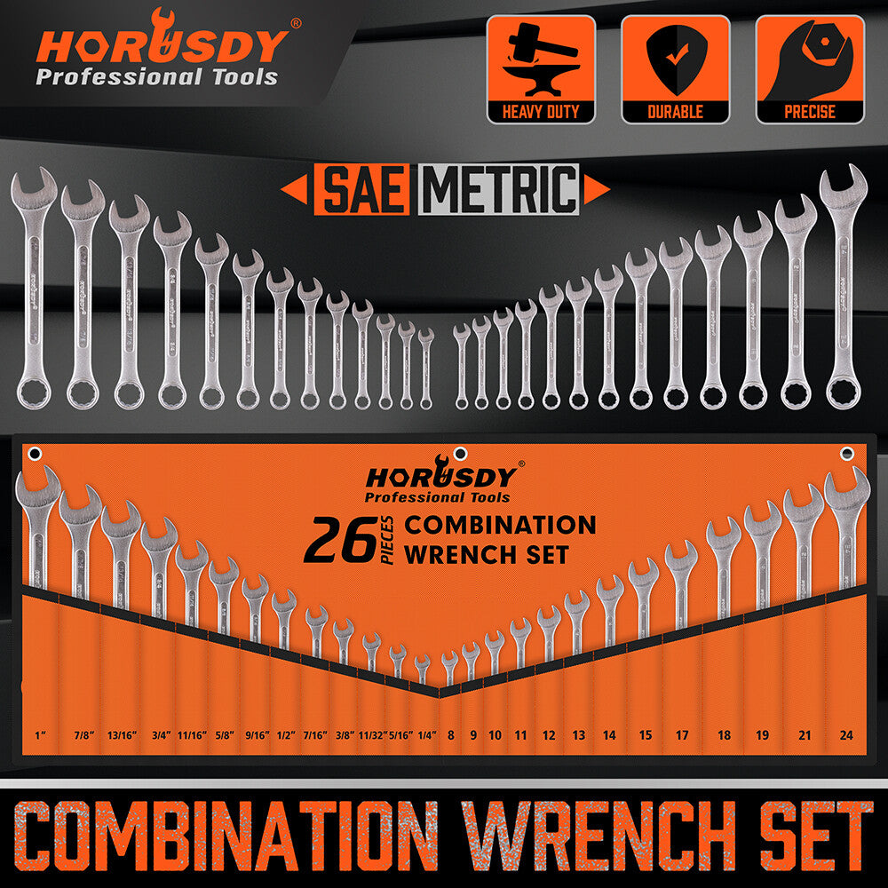 26PCS Spanner Set – Metric & SAE CRV with Carry Pouch