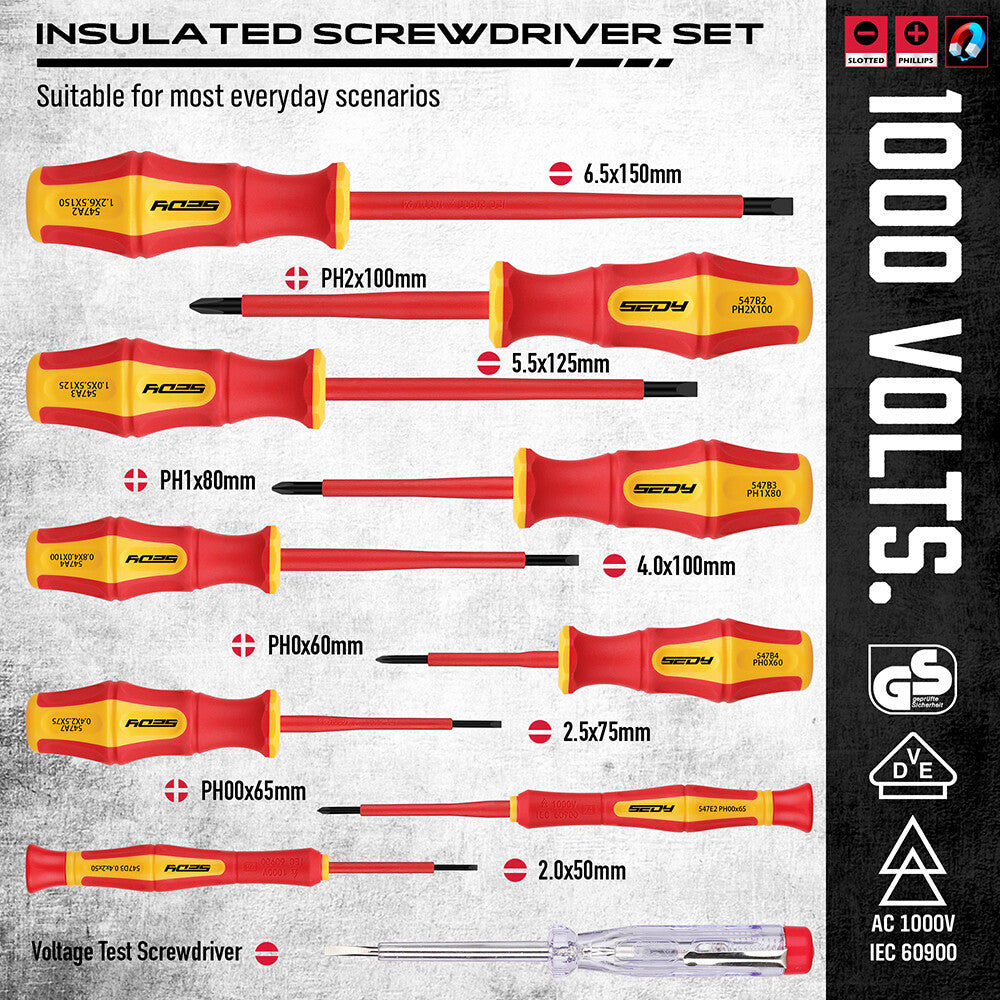 14pc Electrical Tool Set – Insulated Screwdrivers & Pliers 1000V