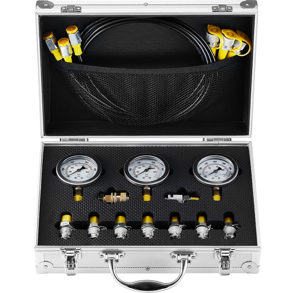 Uimoso Hydraulic Pressure Test Kit 3 Gauges 9 Test Couplings 3 Test Hoses Case