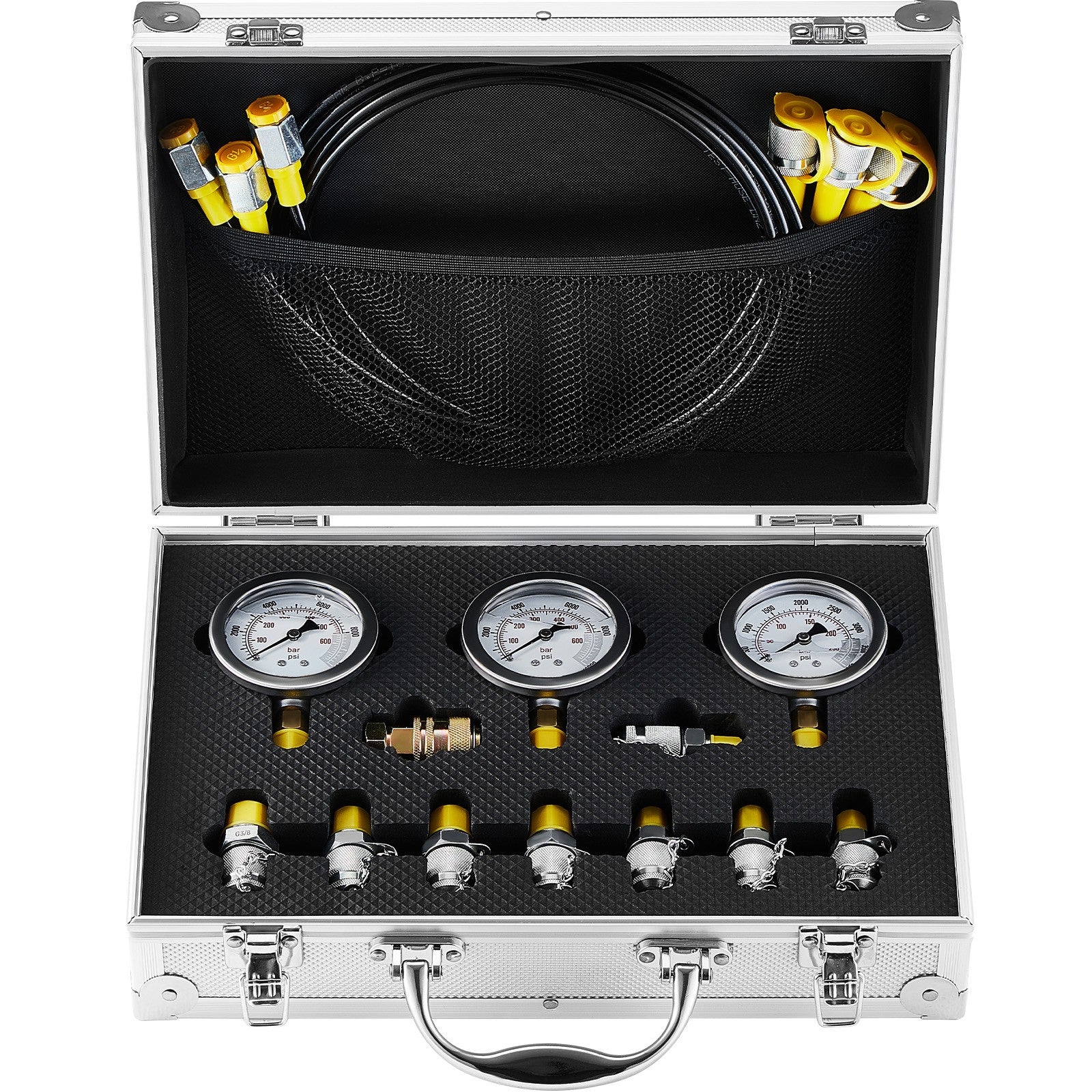 Uimoso Hydraulic Pressure Test Kit 3 Gauges 9 Test Couplings 3 Test Hoses Case