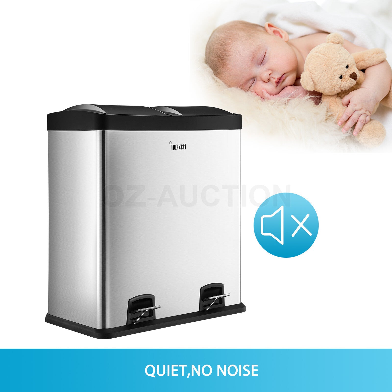 Maxkon 60L Stainless Steel Refuse Bin – Dual Pedal Kitchen Waste