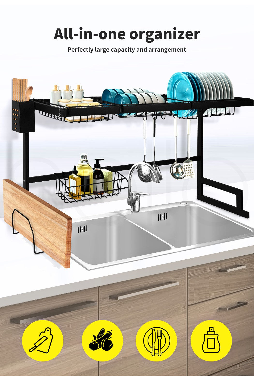 Toque Dish Drying Rack – Stainless Steel Over-Sink Cup & Cutlery Organizer